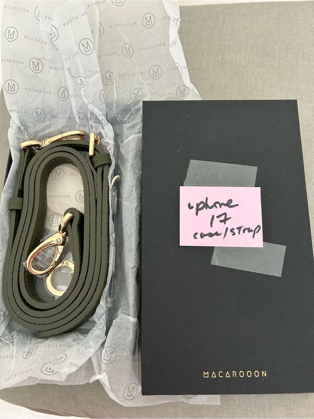 MACAROON Olive Green Crossbody iPhone 17 Case and Strap with Gold Hardware